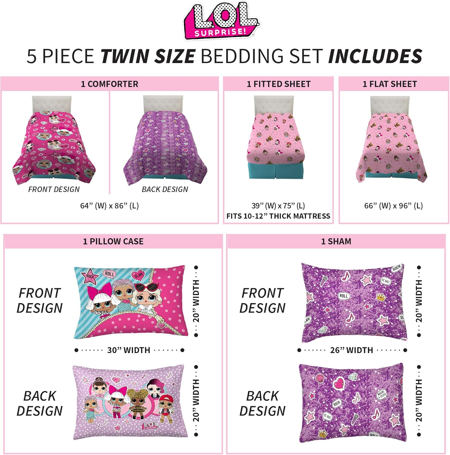 Buy 1 get 1 Franco Kids Bedding Super Soft Comforter and Sheet Set with Sham, 5 Piece Twin Size, LOL Surprise & Kids Bedding Super Soft Plush Cuddle Pillow Buddy, One Size, LOL Surprise Diva,PC997C