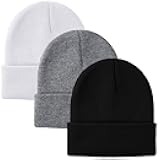 3 Pack Toddler Beanie Kids Beanie Winter Hats Knit Ribbed Boys Girls Beanies Warm Cuffed Caps