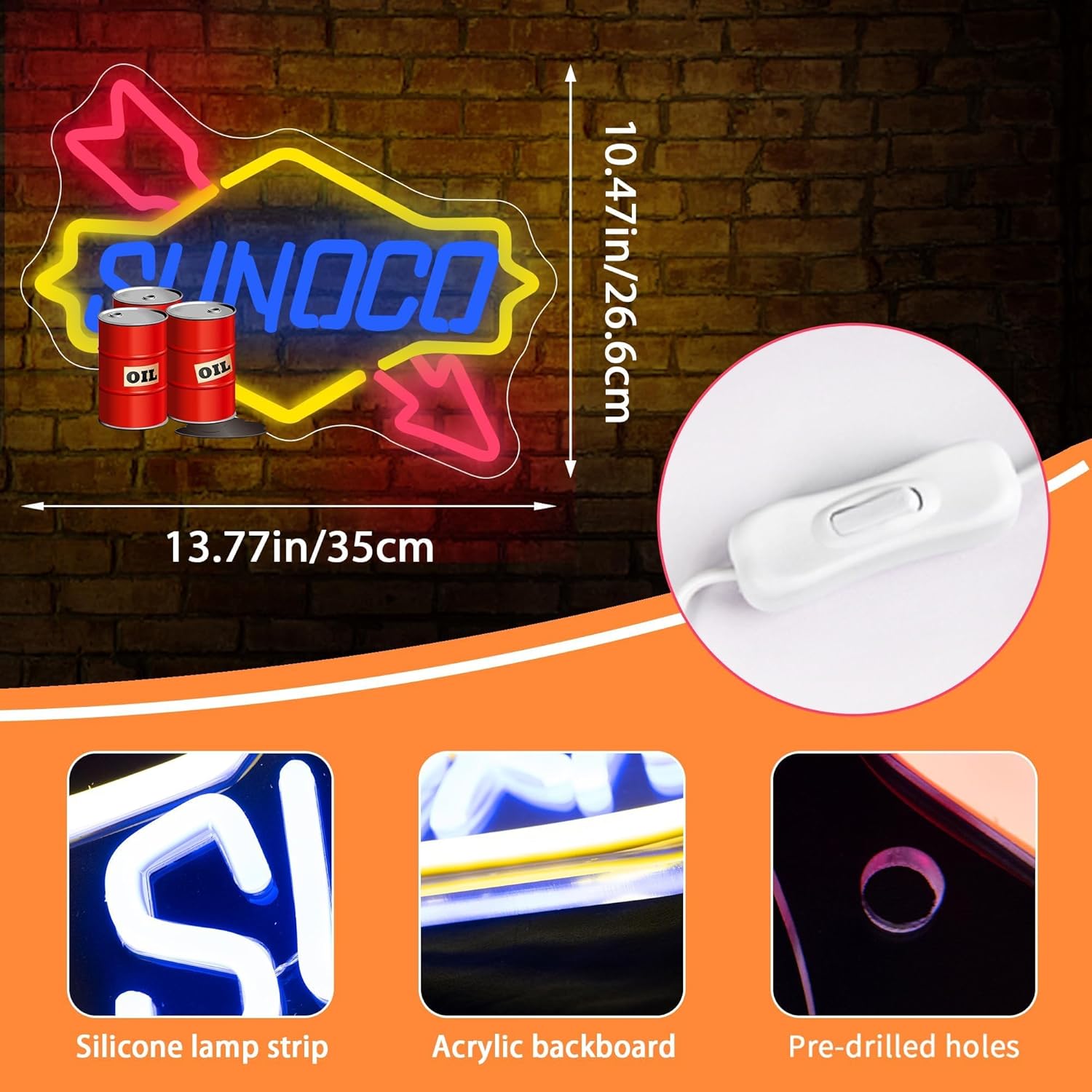 Garage Neon Sign for Wall Decor Oil LED Light Sign Garage Decor Business Neon Signs for Man Cave Garage Auto Repair Shop Vintage Signs Men Wall Decor Garage Decor for Men,Size 13.8*10.5 inches(XD147) - Image 3