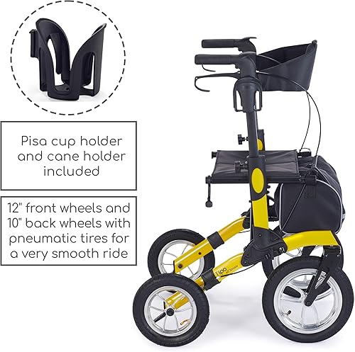 Vista 6 de Comodità Tipo Caminante todo terreno, con ruedas para exteriores con asiento extra ancho y frenos para adultos y personas mayores, fácil de plegar