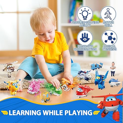 Miniatura 5 de Super Wings - Colección de juguetes transformables de avión de aeropuerto de 5 pulgadas, figuras de acción de vehículos | Avión a Bot | Divertido