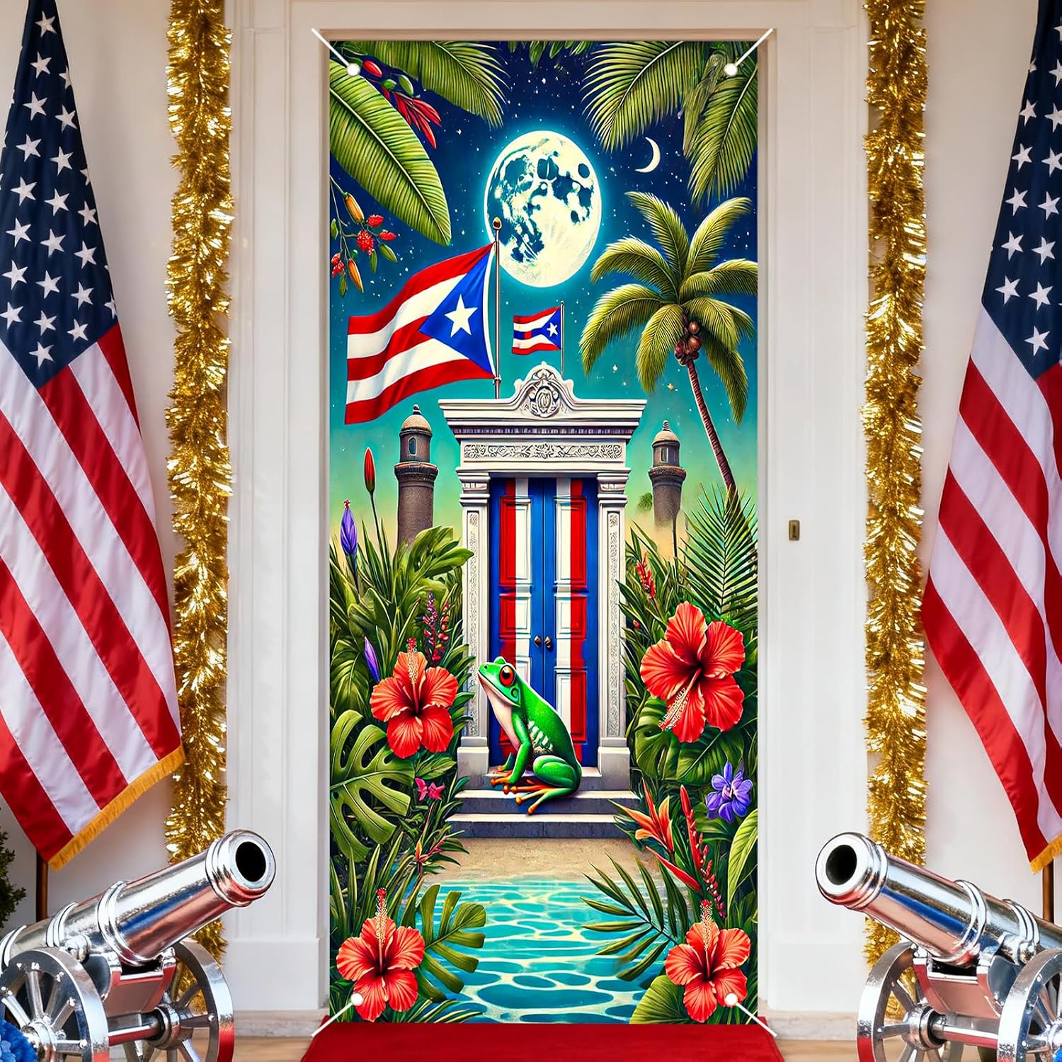 Nuxovilar Puerto Rico Tropical Door Cover Banner, 70.87x35 In Polyester