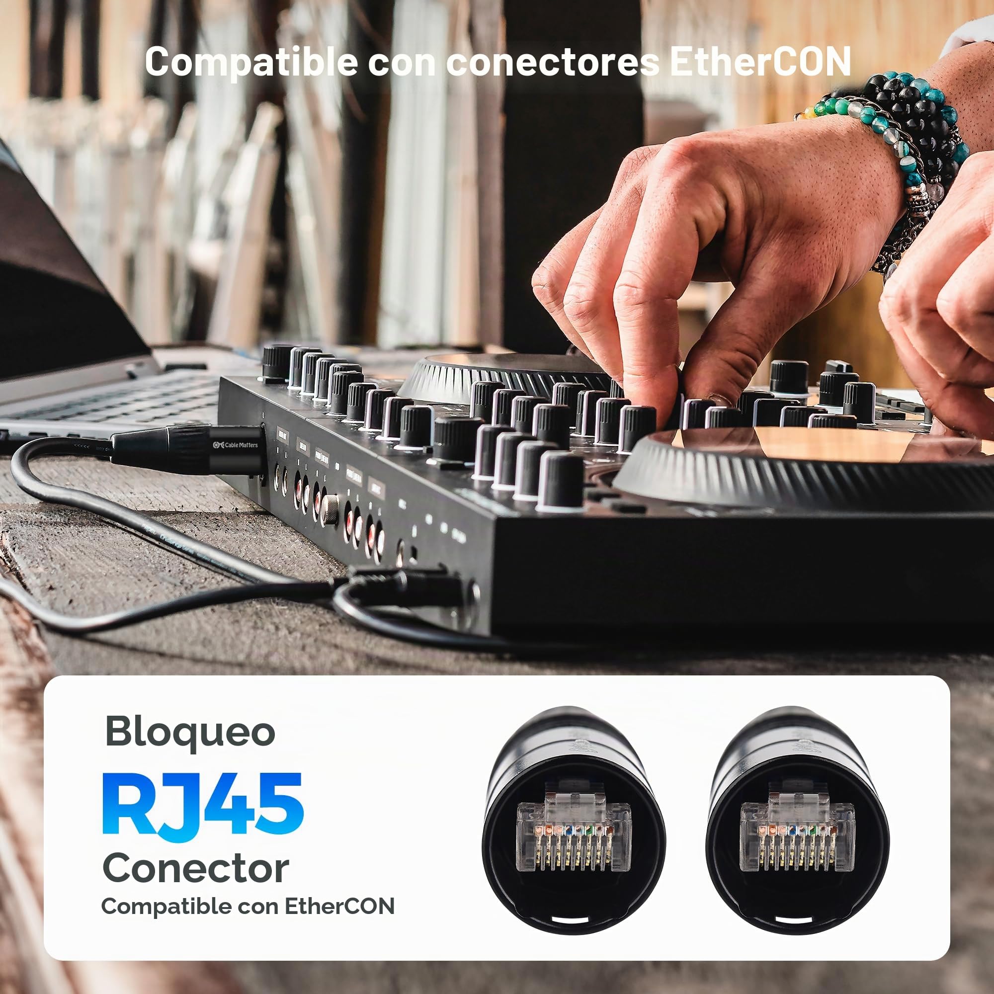 Cable Matters Cable Ethernet Cat6 blindado compatible con conectores RJ45 EtherCON en negro, 30 pies para aplicaciones profesionales de audio, video y red