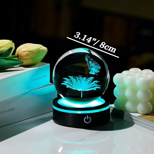 Miniatura 4 de Enjinkail Bola de cristal 3D, regalo de mariposa para mujeres y hombres, girasoles de cristal, adorno de animales, decoración del hogar con base LED