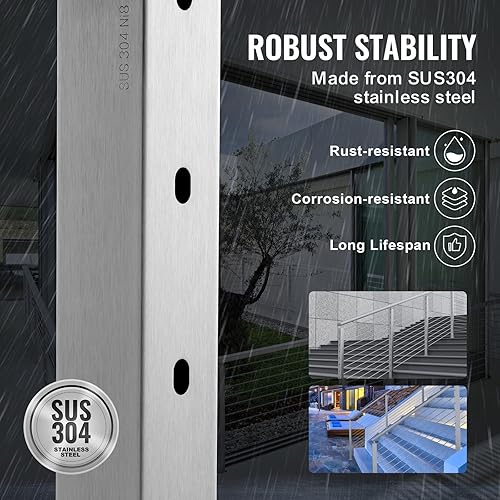 Miniatura 94 de VEVOR Poste de riel de cable, 36 x 1.5 x 1.5 pulgadas, poste de escalera de nivel para escalera, poste de barandilla de acero inoxidable, acabado