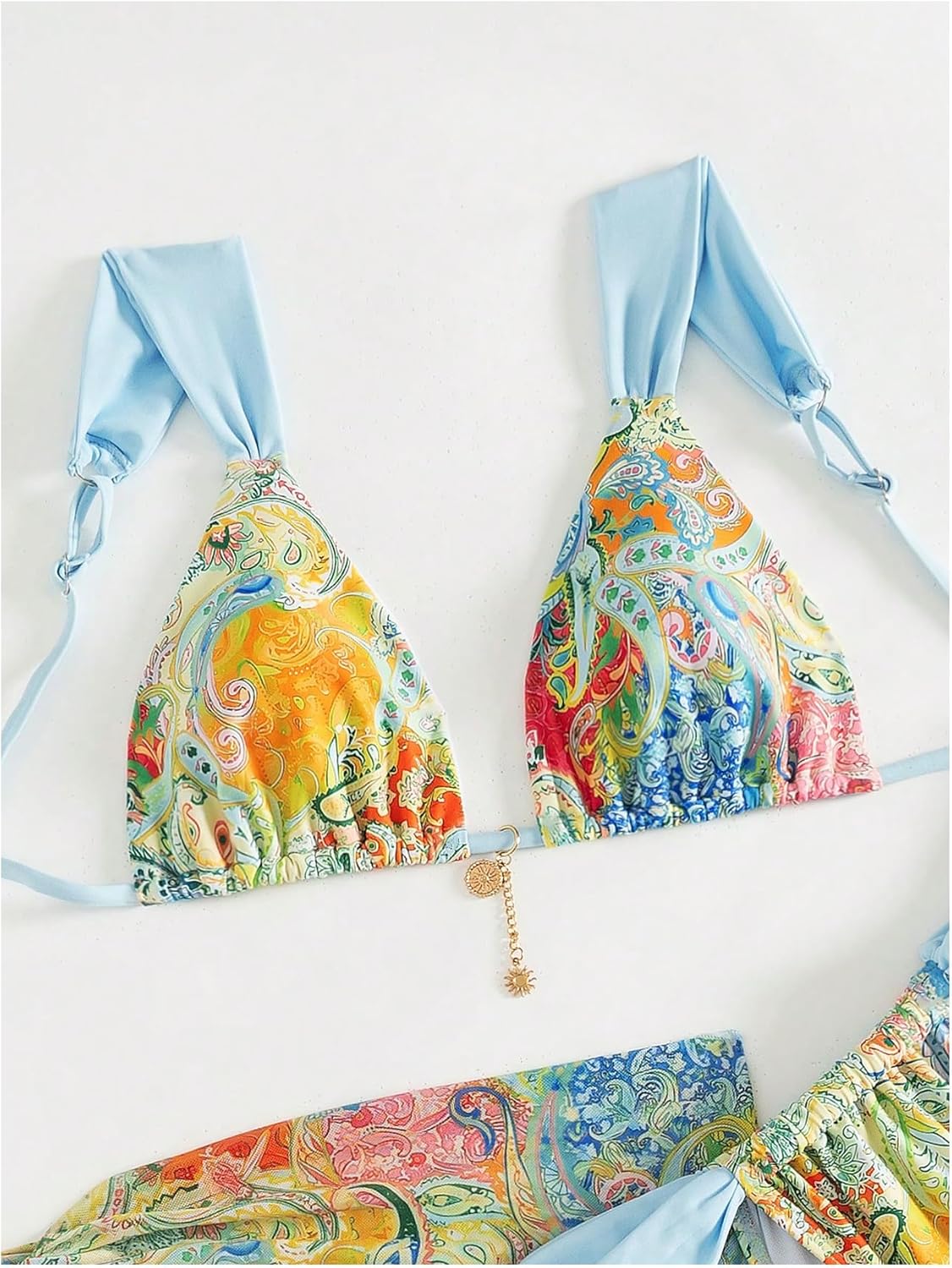 MakeMeChic Women's 3 Piece Bikini Sets Floral Halter Swimsuit Bathing Suit with Cover Up Skirt - Image 4