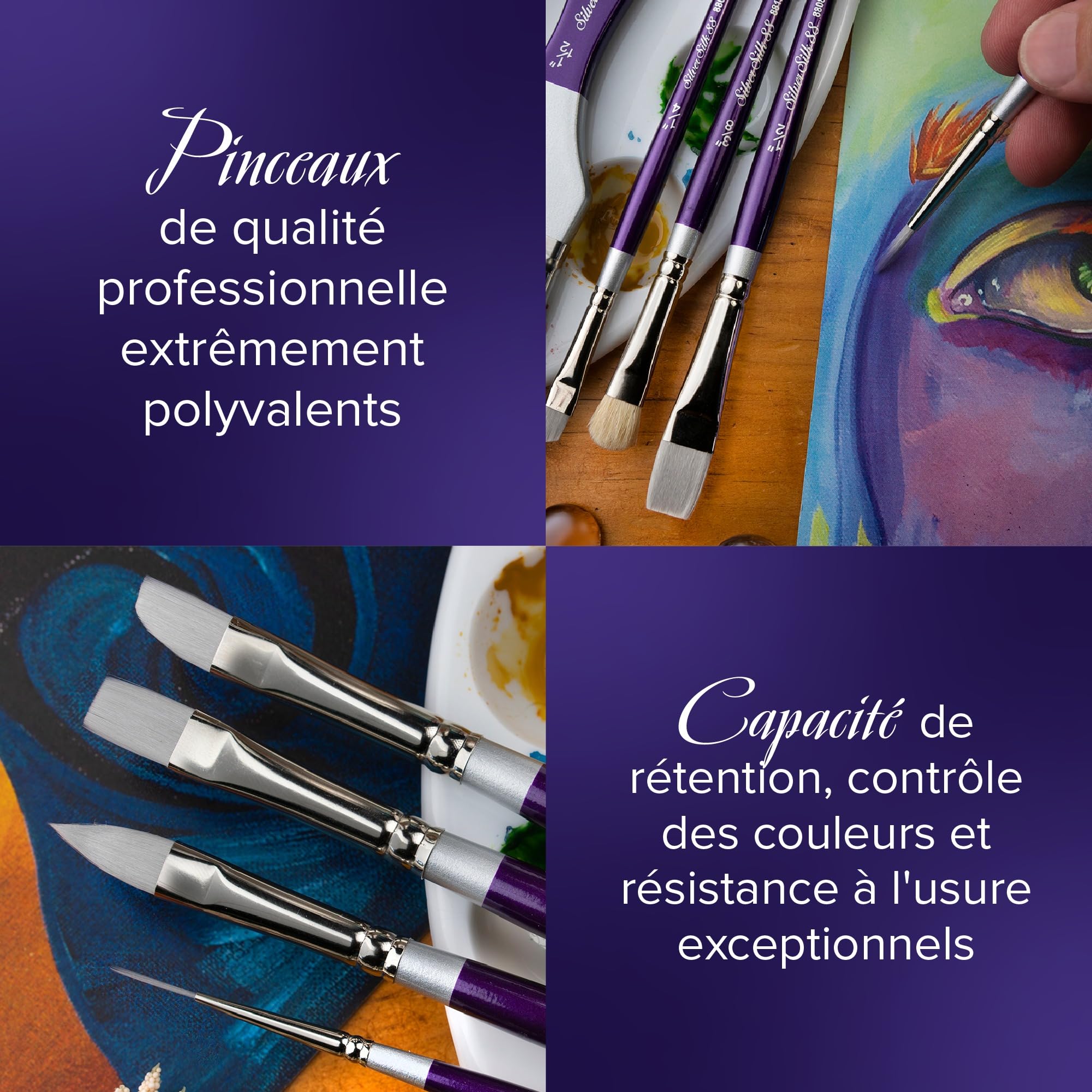 Pinceau Aquarelle Plat Silver Brush - Black Velvet 3008S 1/2", Poils écureuil Et Synthétiques