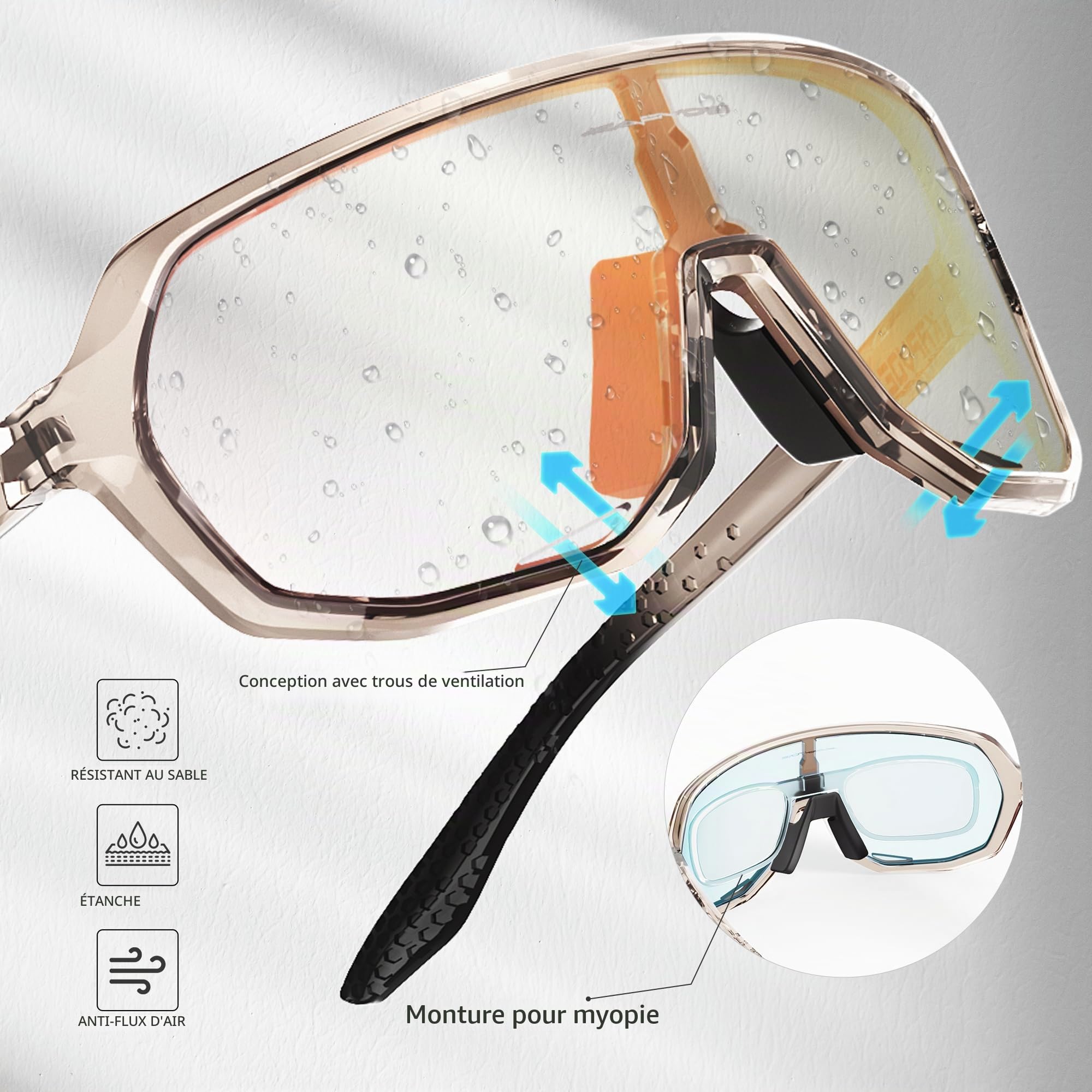 KAPVOE Lunettes Cyclisme Photochromiques UV400 TR90 Homme Femme K63