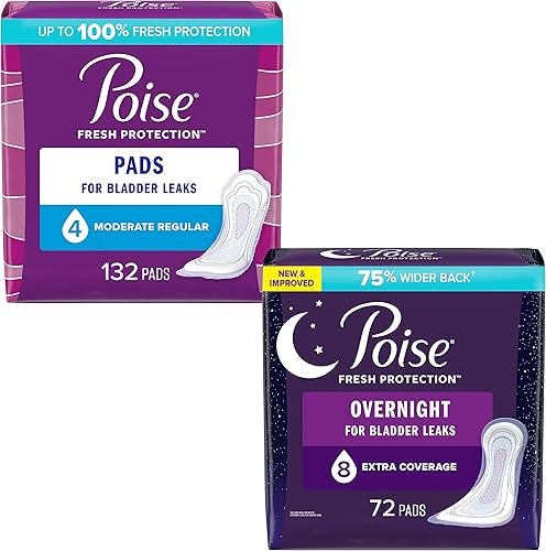 Poise Almohadillas de incontinencia y almohadillas de incontinencia posparto para mujeres Paquete 4 gotas de absorción moderada, longitud regular,