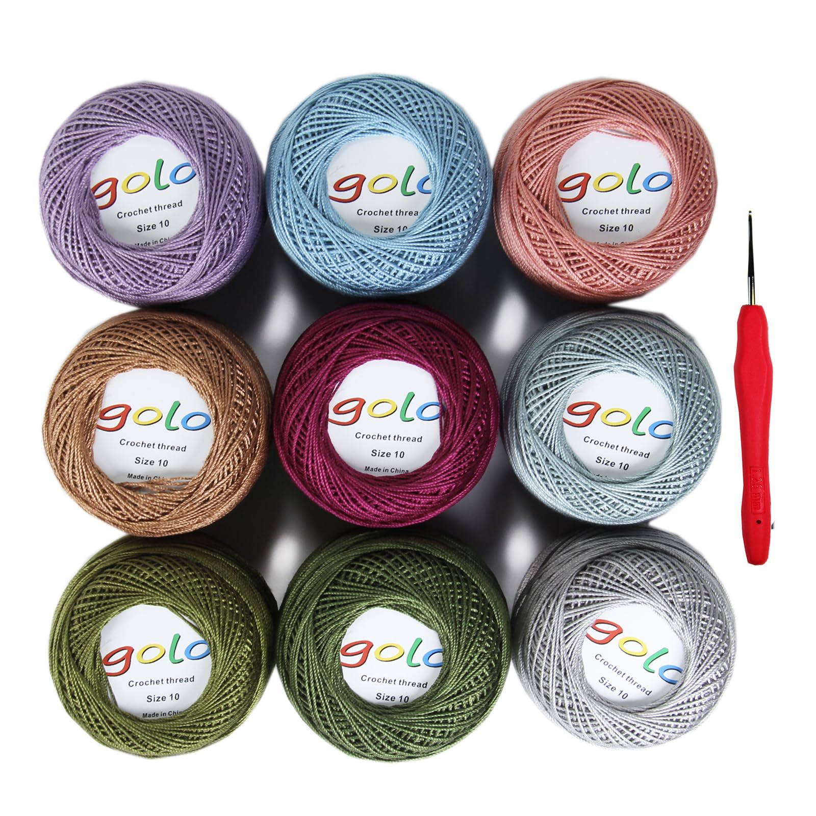 golo Crochet Thread Size 10 Embroidery Thread 10g X 9 Crochet Yarn for Hand Knitting 10-9-7