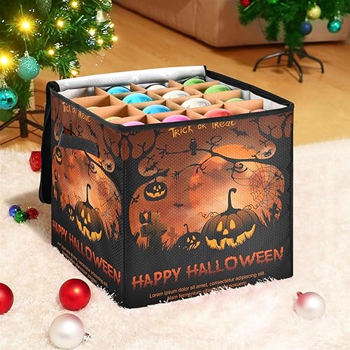 YETTASBIN Caja de almacenamiento grande de calabaza de Halloween con cremallera y divisores ajustables, contenedor de almacenamiento con tapa y asas