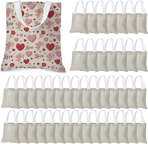 Moukeren 50 Pcs Mini Canvas Tote Bags Bulk 10 x 10 Inch DIY Small Blank Tote Bag Reusable Grocery Bags for Valentine's Day DIY Crafts Gifts