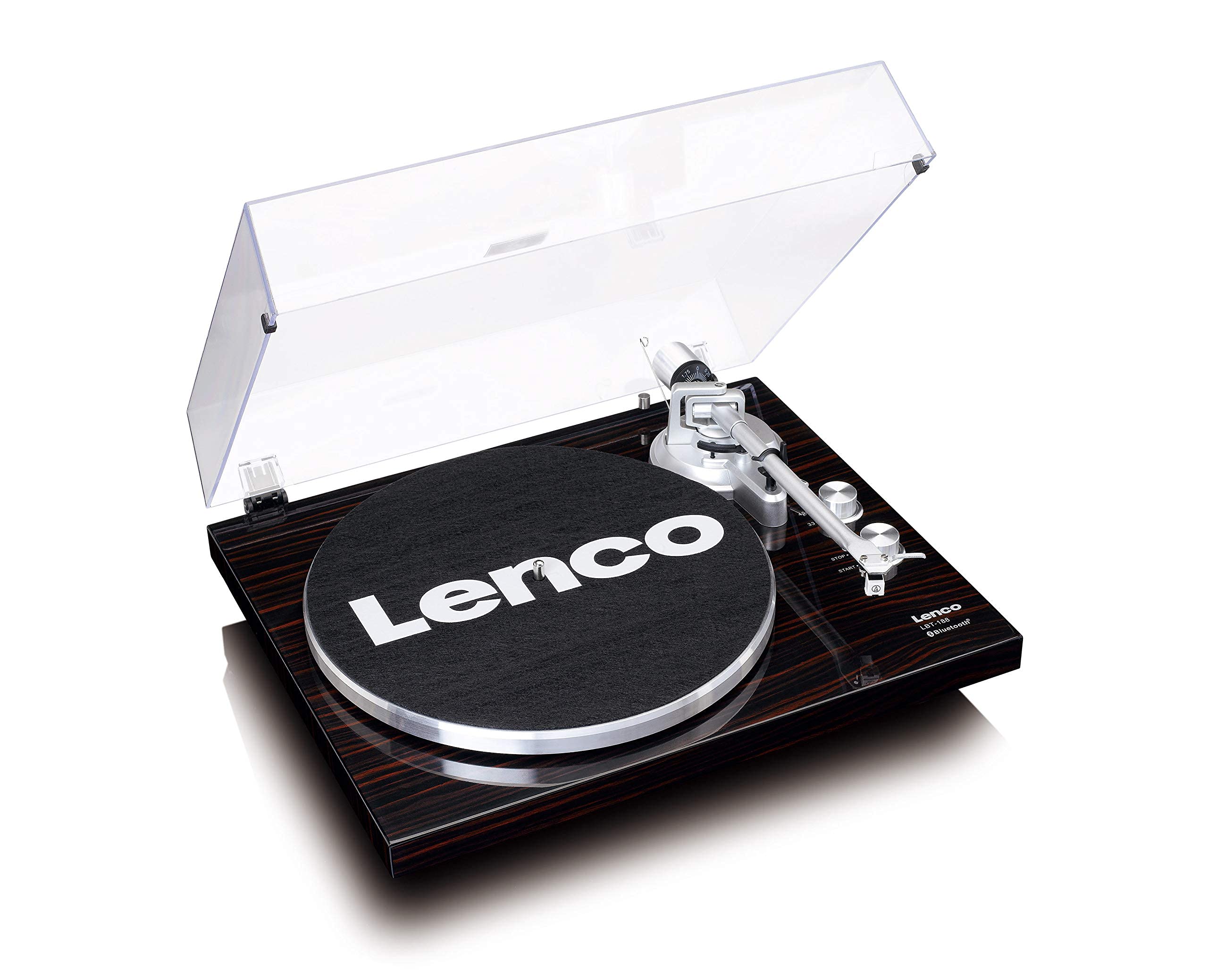 Lenco Giradischi LBT-188 - Bluetooth - Trasmissione a cinghia - 2 velocità 33 e 45 giri - Anti-Skating - Digitalizza vinile in MP3 - Marrone scuro, LBT-188 WA, Noce