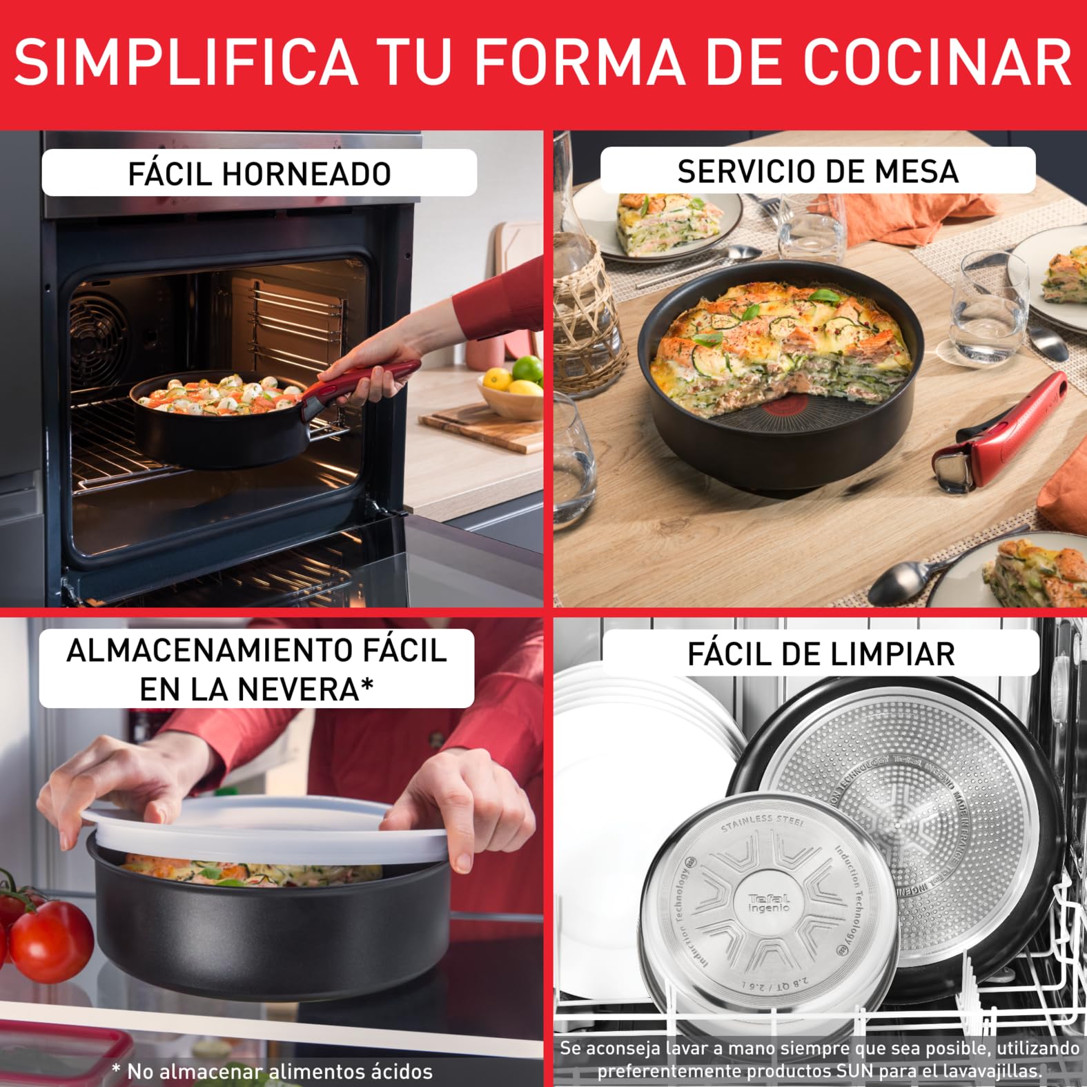 Tefal Ingenio Jordi Cruz - Juego de 2 Sartenes 22/26 cm + 2 Cazos 16/20 cm + Mango extraíble | Apto inducción, antiadherentes, revestimiento de titanio, apilables, apto lavavajillas y horno