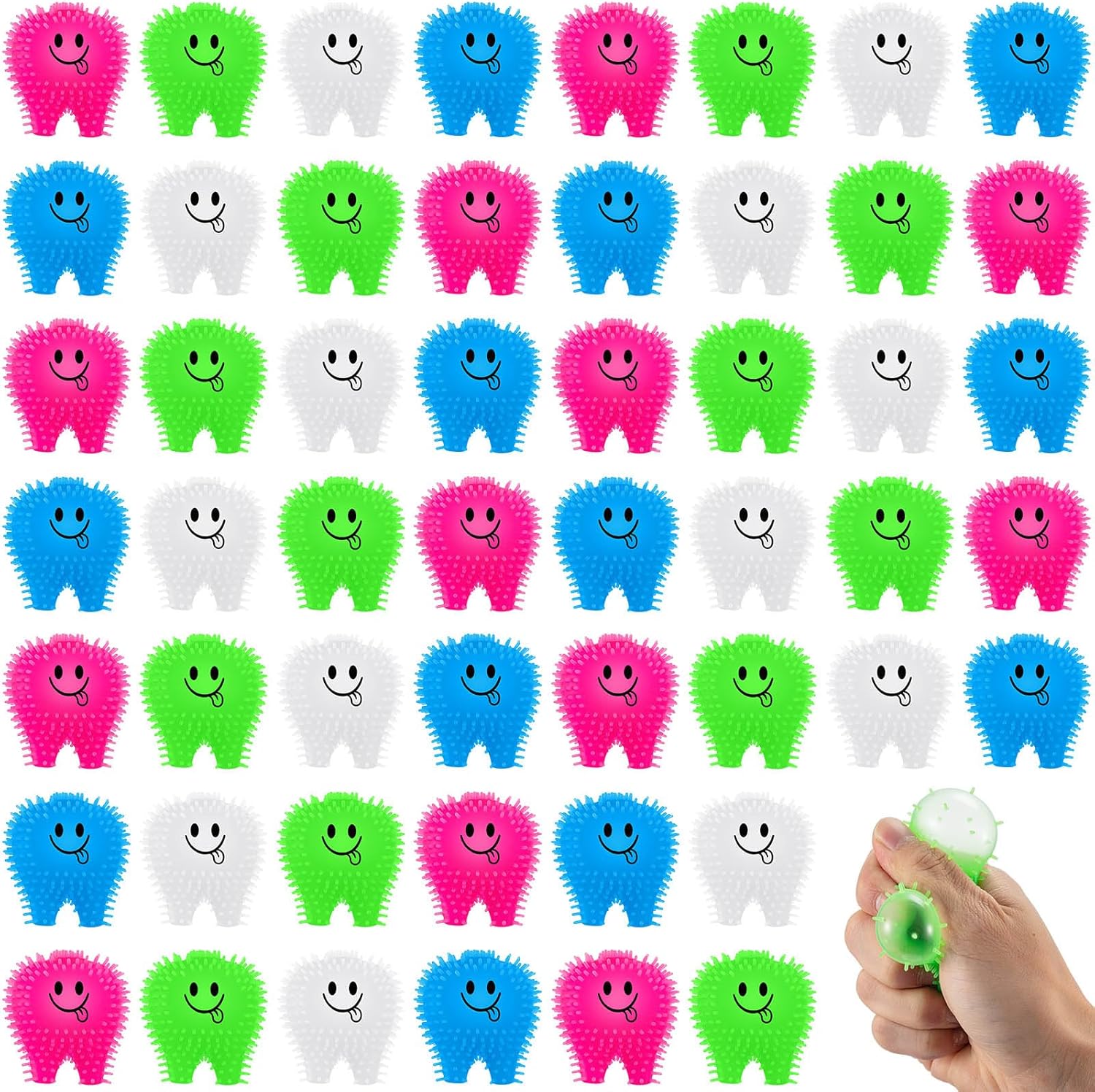 50 Pcs Mini Tooth Toys Fidget Stress Relief Puffer Squeezy Dental Dentist Toys Birthday Party Gifts School Office Prizes, 2 Inch (Multicolored)