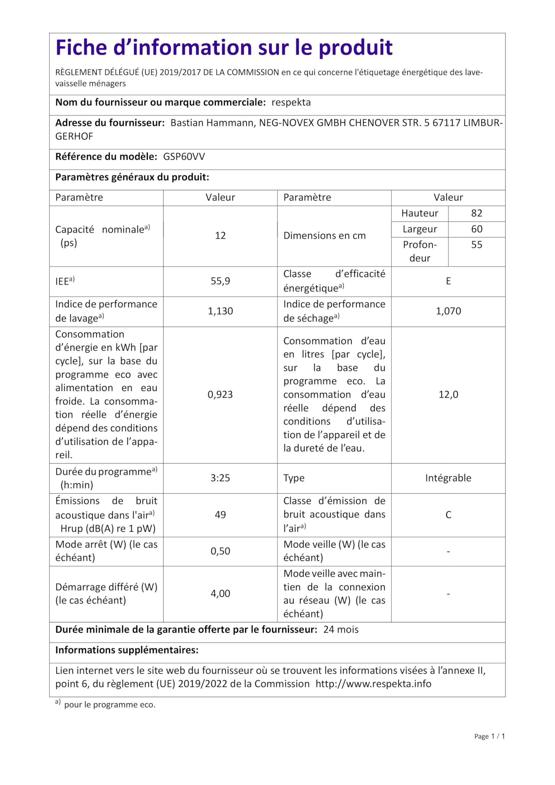 Respekta Spülmaschine vollintegriert 60 cm Einbau-Geschirrspüler 4 Programme Startzeitvorwahl 12 Maßgedecke leise 49 dB