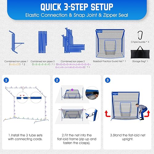 Miniatura 9 de Baseball Softball Net with Blocking System, 7x7ft6x6ft Practice Cage for BattingPitchingFielding, Metal Frame with Elevated Base and Storage Bag for