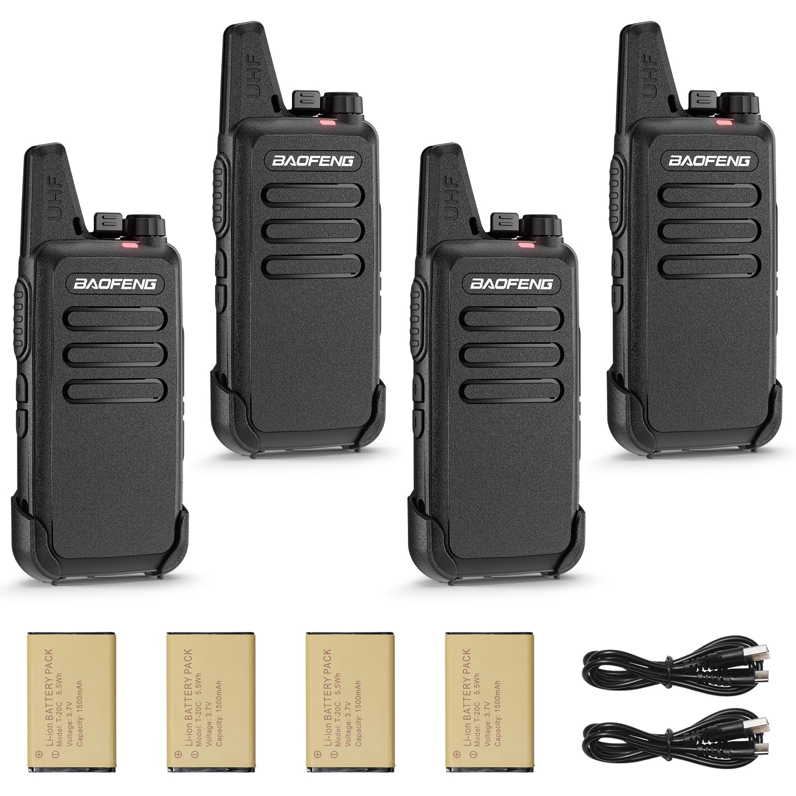 BAOFENG T22 PMR446 Talkie-walkie, Professionnelle 16 canaux bidirectionnelle Radio, 1500 mAh Batterie, Talkie-walkie Rechargeable Portable, pour hôtels et Restaurants (Lot de 4)