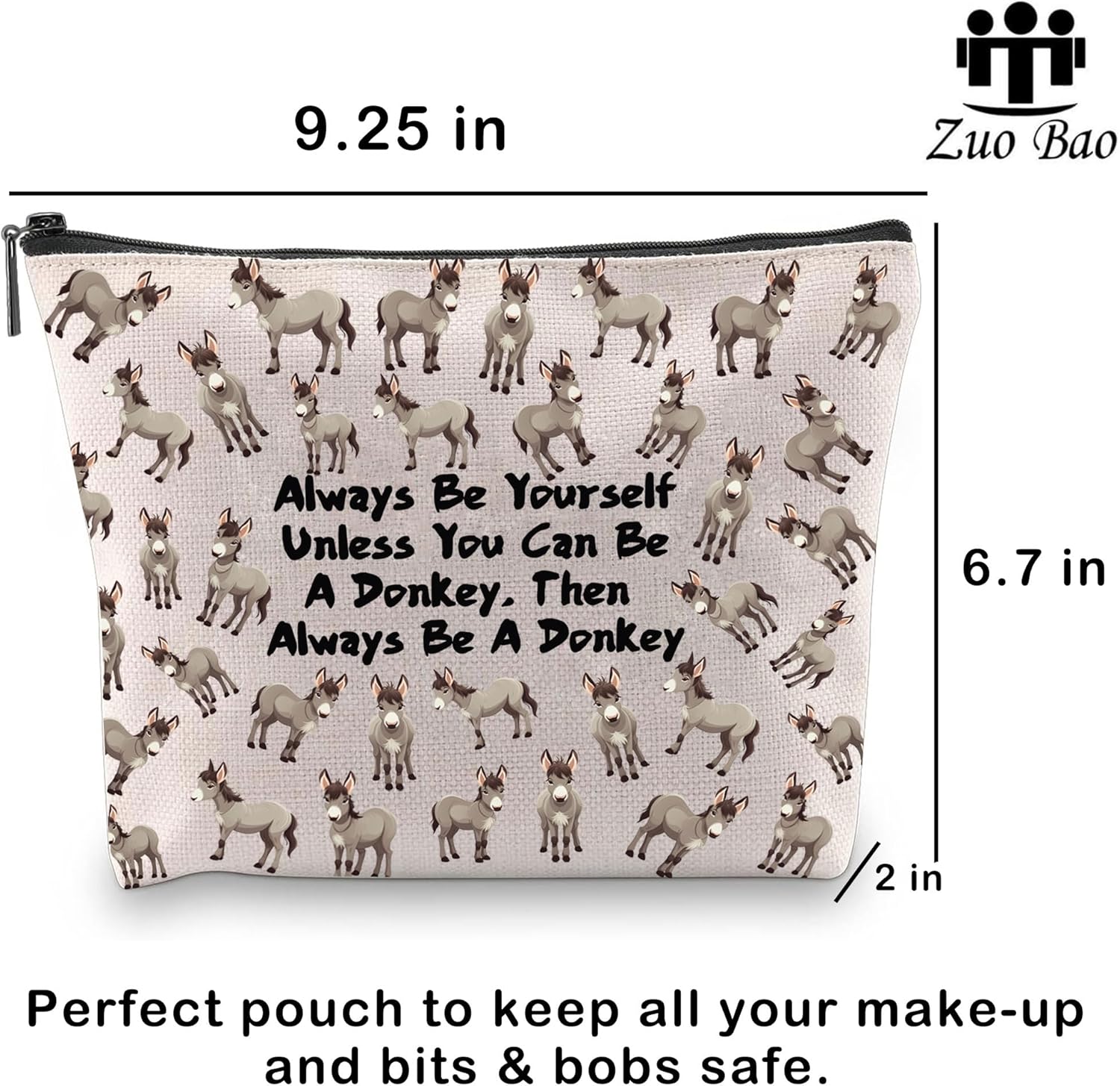 Zuo Bao Inspirational Donkey Makeup Bag Donkey Lover Gift Always Be Yourself Always Be A Donkey Cosmetic Bag for Donkey Fans (Always Be Donkey) - Image 2
