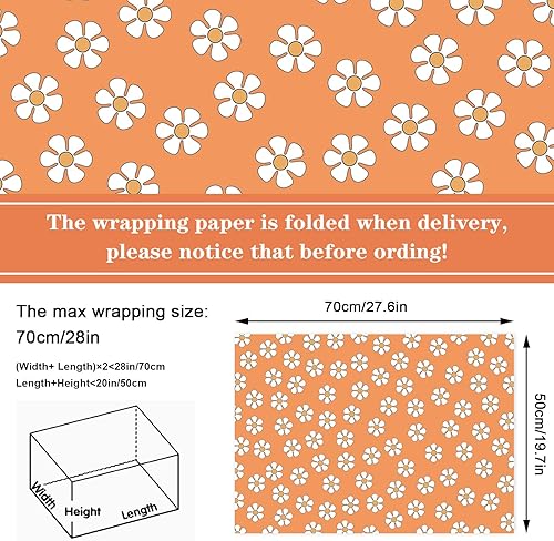 Miniatura 2 de AnyDesign - 12 hojas de papel de regalo retro bohemio plegado plano colorido arco iris margarita regalo papel de arte Groovy para baby shower,