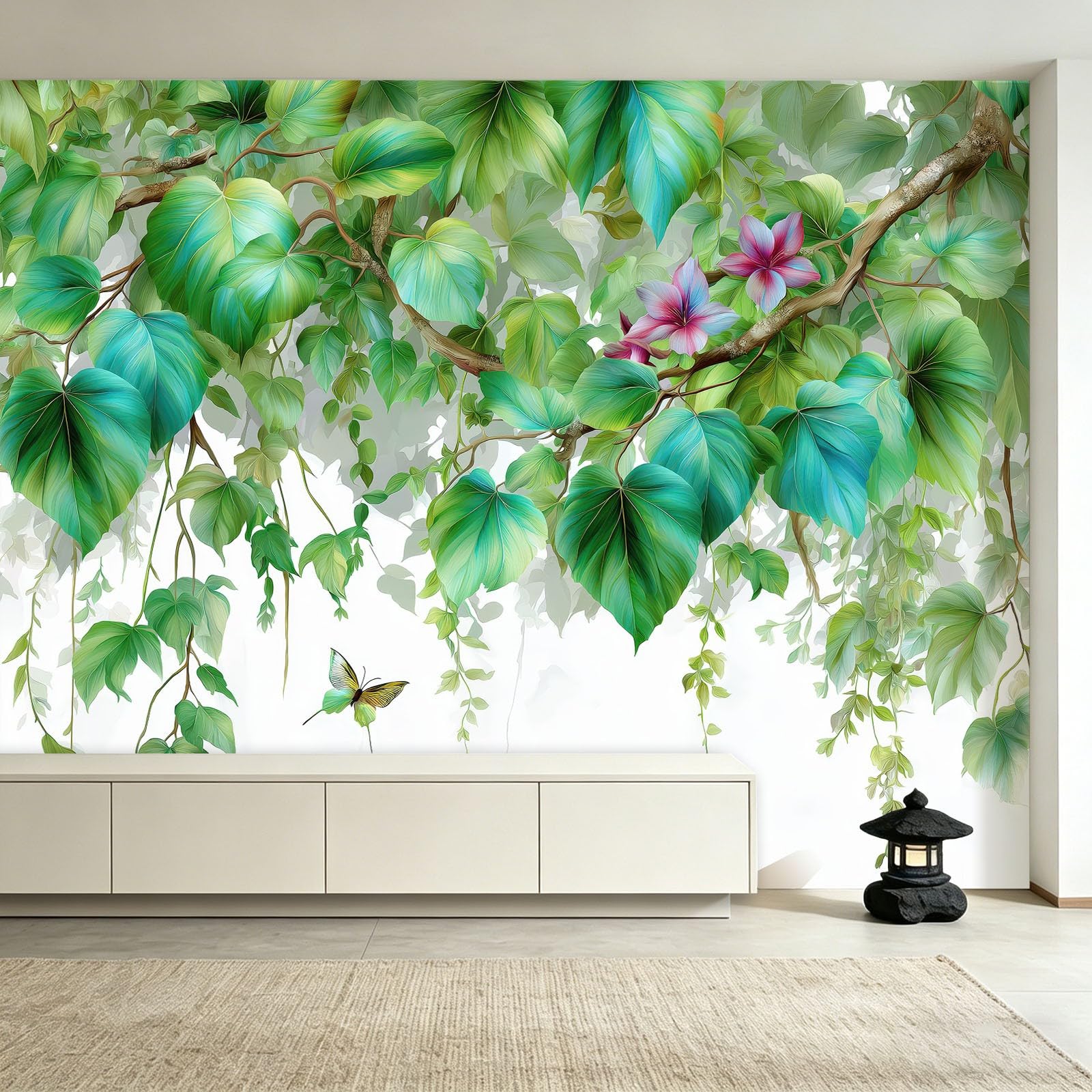 Générique Panoramiczna tapeta z włókniny nowoczesne rośliny 200 x 140 cm, tropikalne liście winorośl tapeta - do salonu sypialnia jadalnia dekoracja ścienna, rozmiar na zamówienie