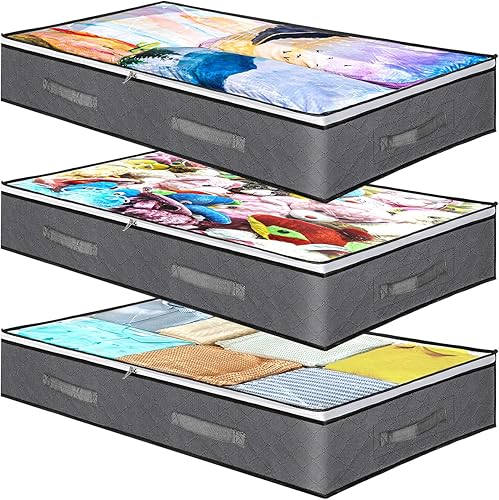 Bolsas organizadoras de ropa contenedores de almacenamiento plegables contenedores de almacenamiento debajo de la cama con ventana transparente asas