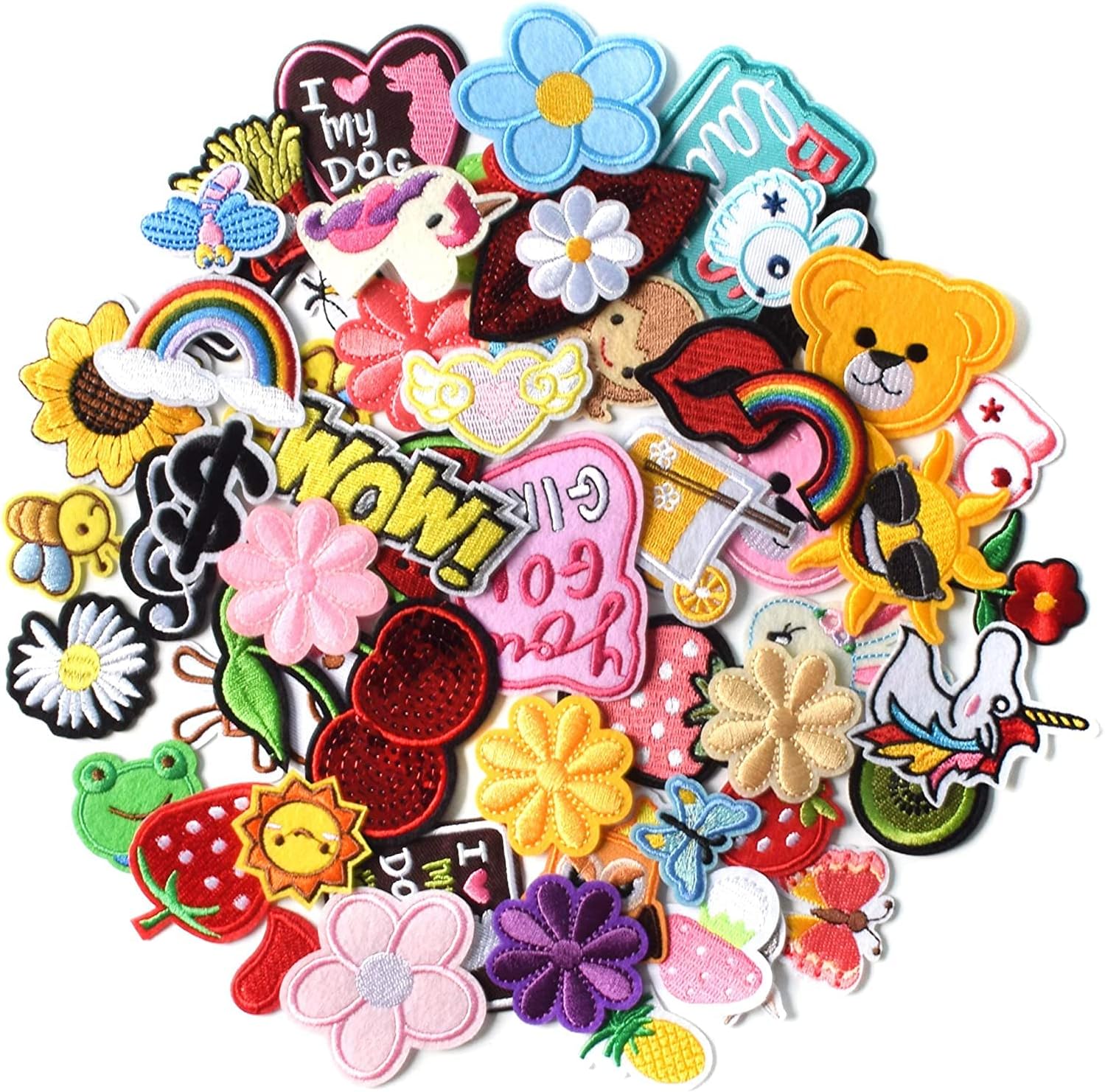 Patches for Clothing, 60 PCS Embroidered Iron On Patches DIY Accessories, Random Assorted Decorative Patches, Cute Sewing Applique for Jackets, Hats, Backpacks, Jeans, 60 Pieces Package