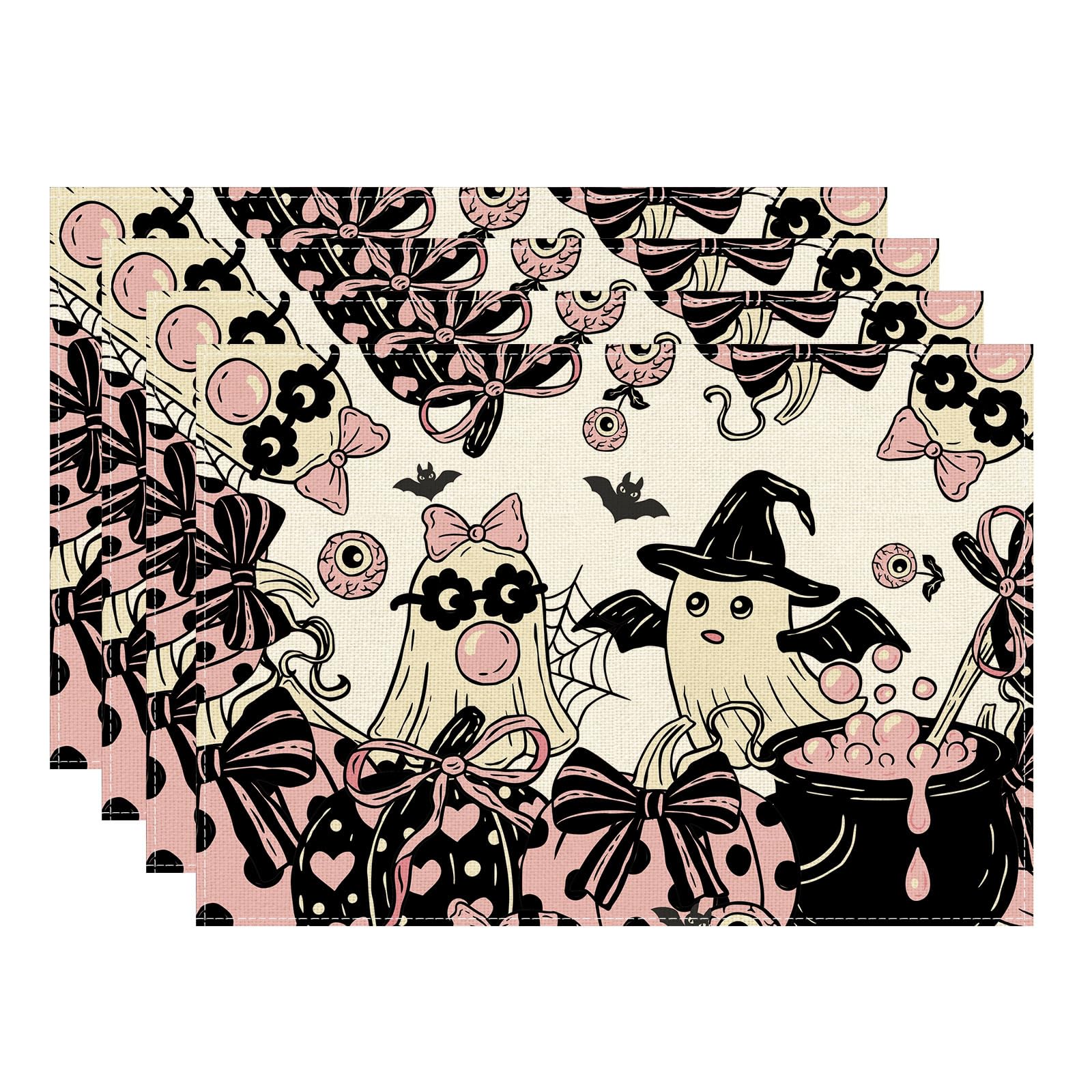 XCHI Halloween Ghost Pumpkin Placemats Set of 4 Table Decor 12x18 Inch