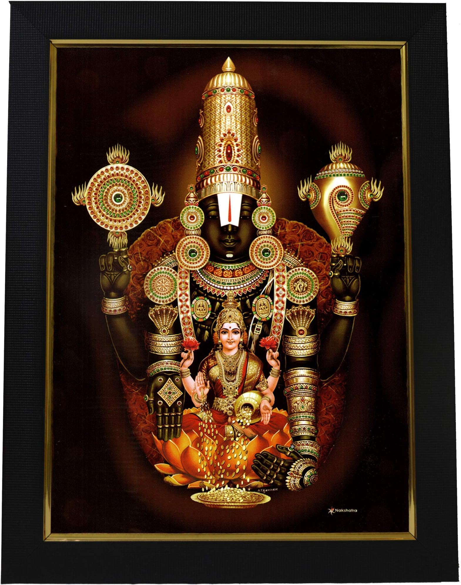 101Temples - Divinity Eternity Spirituality Venkateswara Swamy Tirupati Balaji Hrudhya Lakshmi Devi God Wood Photo Frame - 13 X 10 Inches