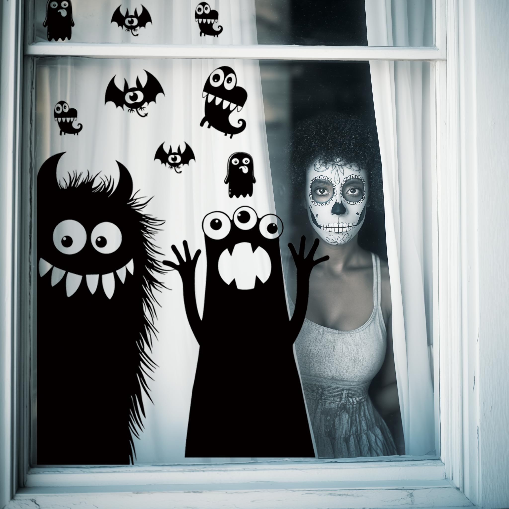 5 Sheets 29 Pcs Giant Adorable Peeking Halloween Window Clings Naughty Monster Window Decal Stickers for Halloween Decoration Supply - Image 4