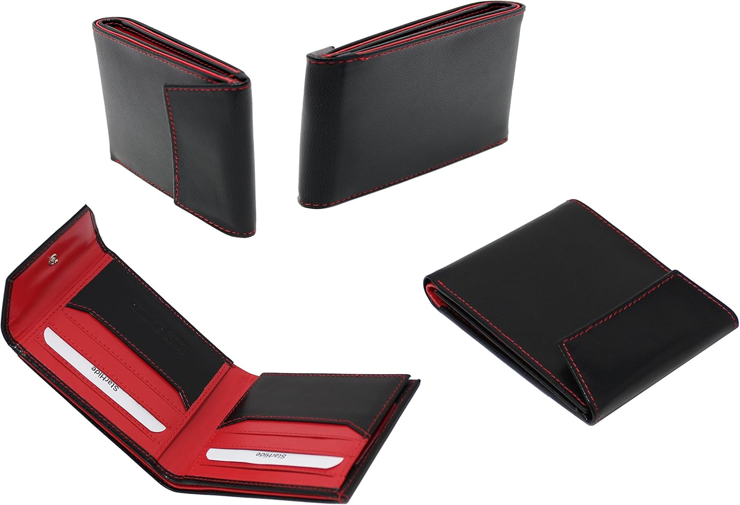 STARHIDE Mens RFID Blocking Genuine Goat Leather Wallet 620 (Black Red)