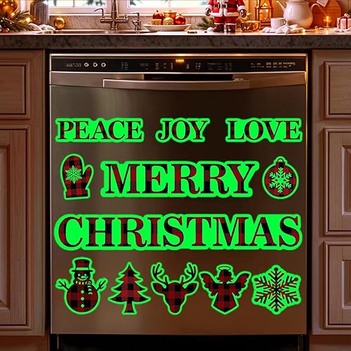 Miniatura 8 de Adhesivos magnéticos para lavavajillas de Navidad, color rojo y negro, 6 unidades, diseño de Navidad, Navidad, Navidad, decoración para cocina,