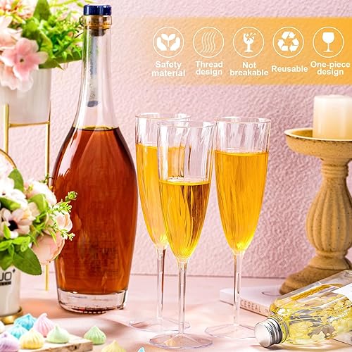 Miniatura 3 de 48 copas de champán de plástico de 6 onzas, vasos de champán de plástico desechables duros, copas de vino de boda, copas de mimosa para beber,