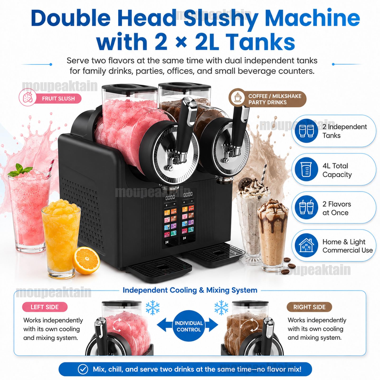 Máquina De Granizados & Helado Soft 2 En 1, Granizadora Maquina Con Doble Depósito 4l Y 6 Programas, Para Granizados, Batidos, Bebidas Frías, Helado Cremoso, Fiestas, Casa Y Cafeterías Black