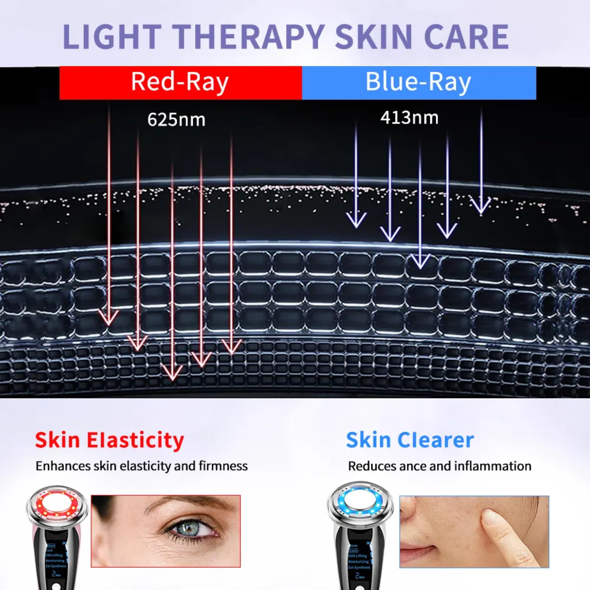 Kit Viso Anti-Aging Professionale 7-in-1 M8807 RF EMS LED Siero Acido Ialuronico 30ml Lifting Ringiovanimento Idratazione