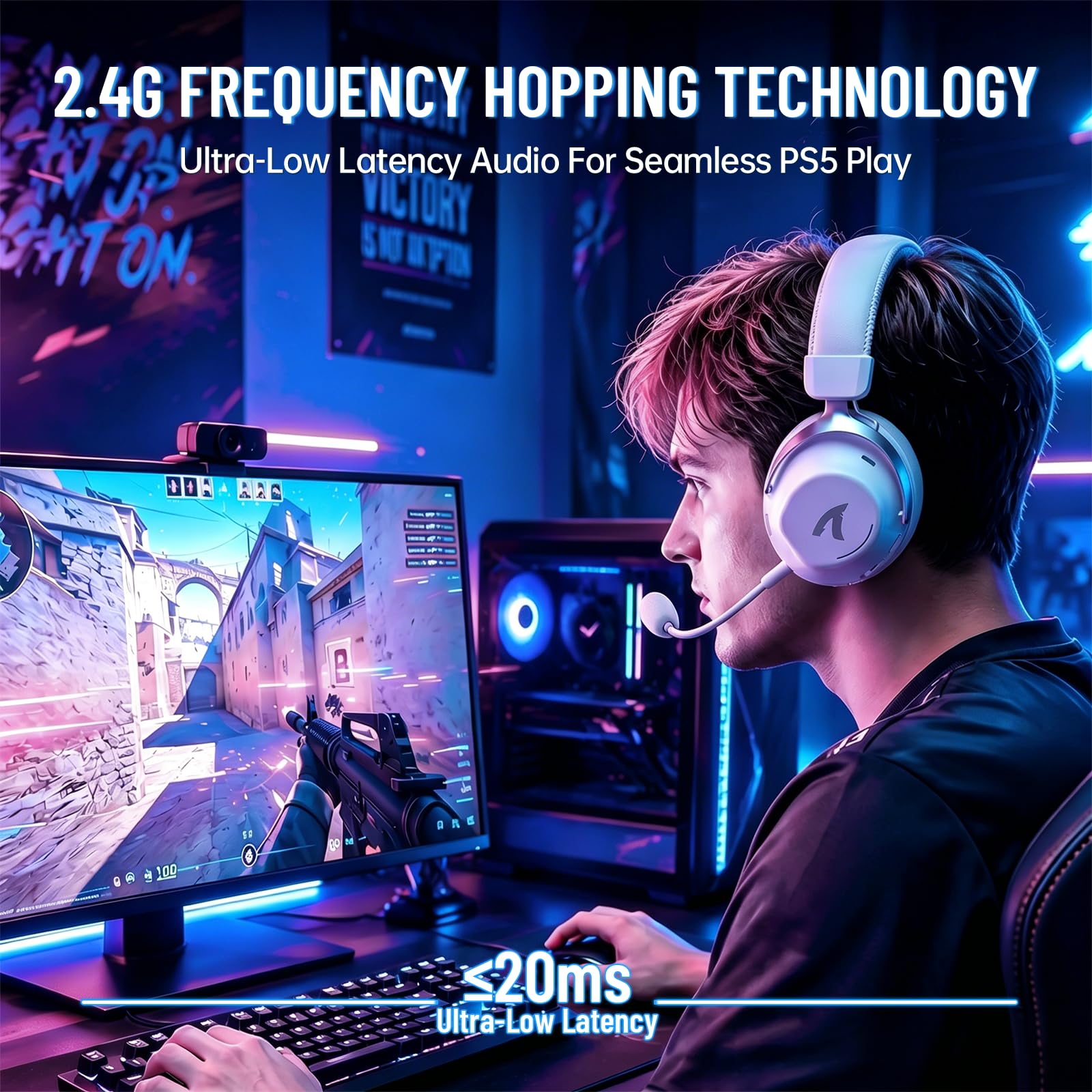 ATTACK SHARK L50PRO kabelloses Gaming-Headset, 7.1-Surround-Sound, EQ-Modi, 53-mm-Treiber, Tri-Mode-Konnektivität, 1100-mAh-Akku, Over-Ear-Headset mit abnehmbarem Mikrofon mit Geräuschunterdrückung