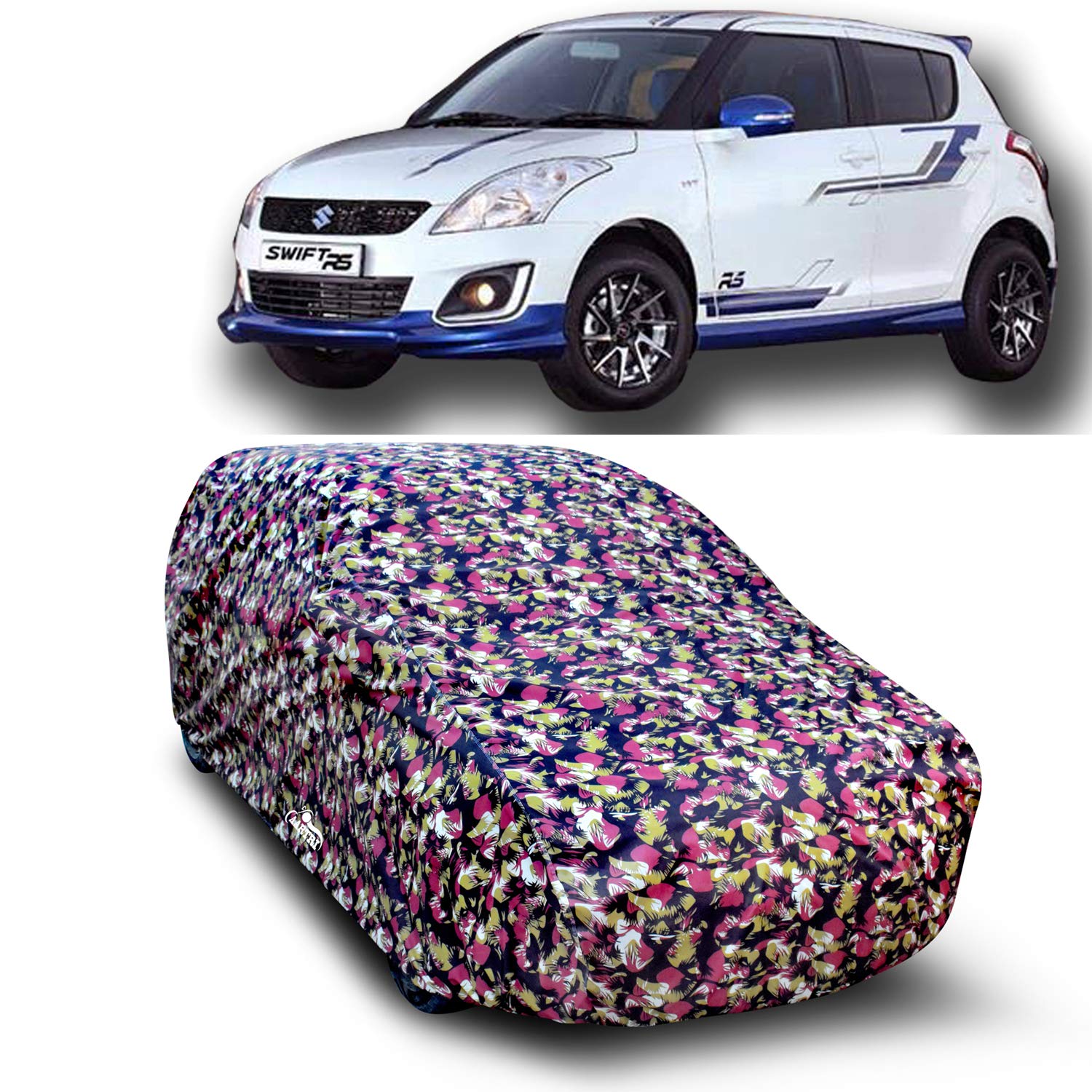 DREAM STORE - Water Resistant - dust Proof - car Body Cover for Compatible with Maruti Suzuki Swift RS car Cover - Water Resistant UV Proof - car Body Cover (Military Look with Mirror)