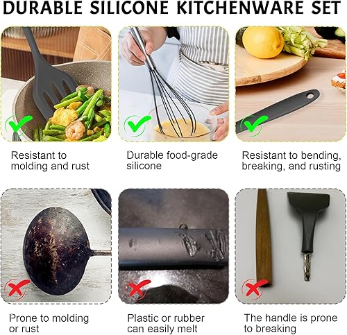 Miniatura 6 de Juego de utensilios de cocina de silicona, juego de espátula, tornillo, cepillo, batidor, resistente al calor de 446 F, juego de utensilios de