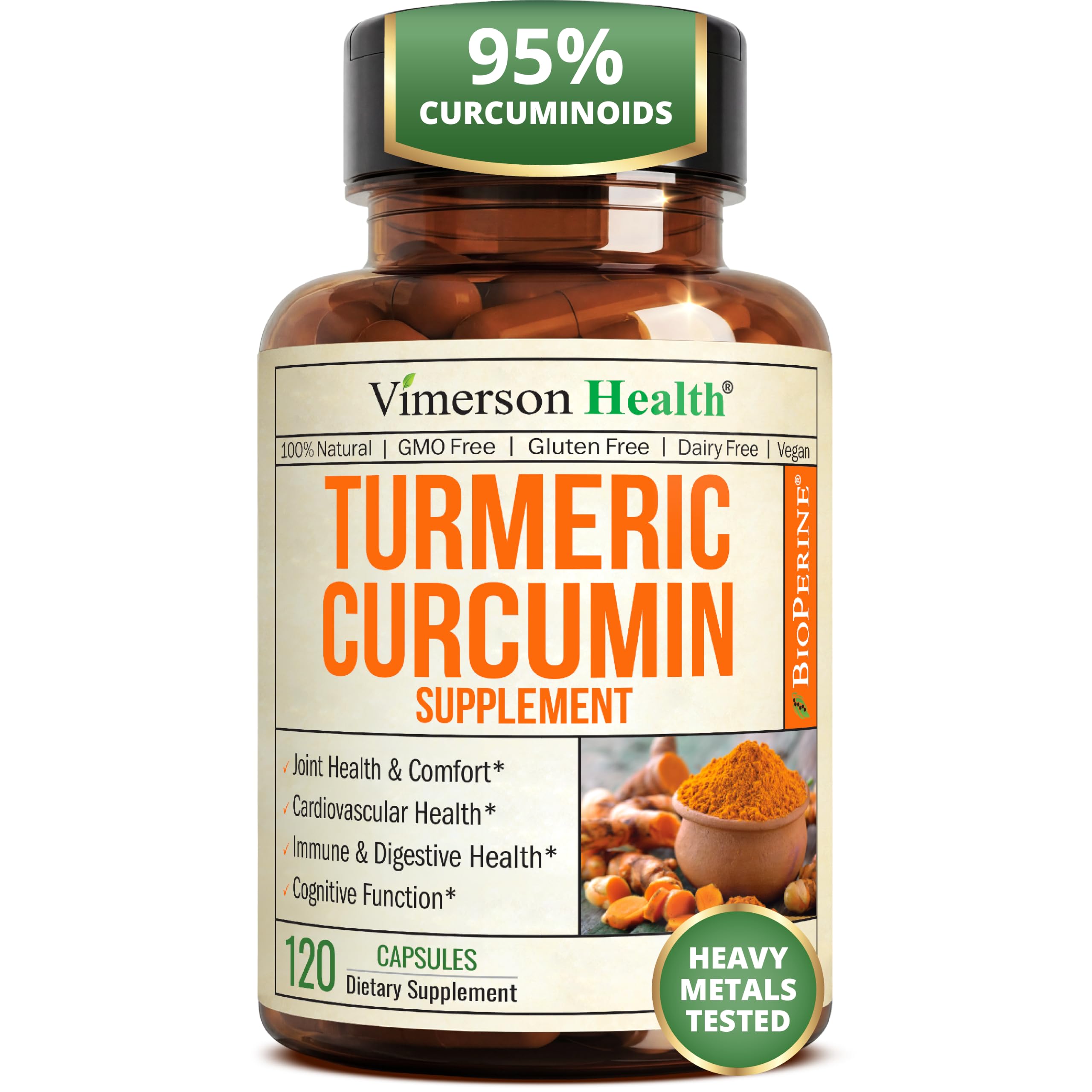 Turmeric Curcumin Supplement – 1200mg Organic Turmeric + BioPerine. 120Caps Turmeric 1200mg 120 caps