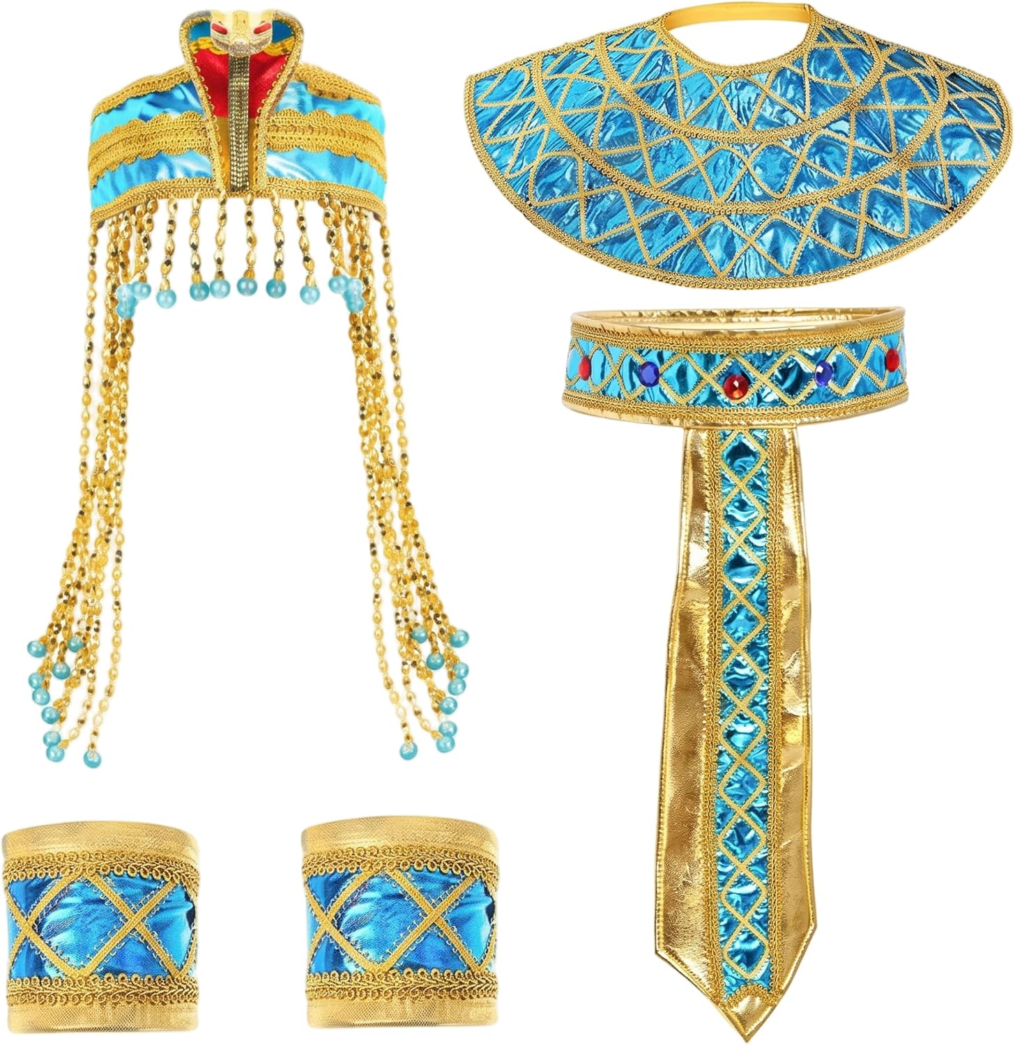 5pcs Snake Beaded Egyptian Accessory Kit, Gold