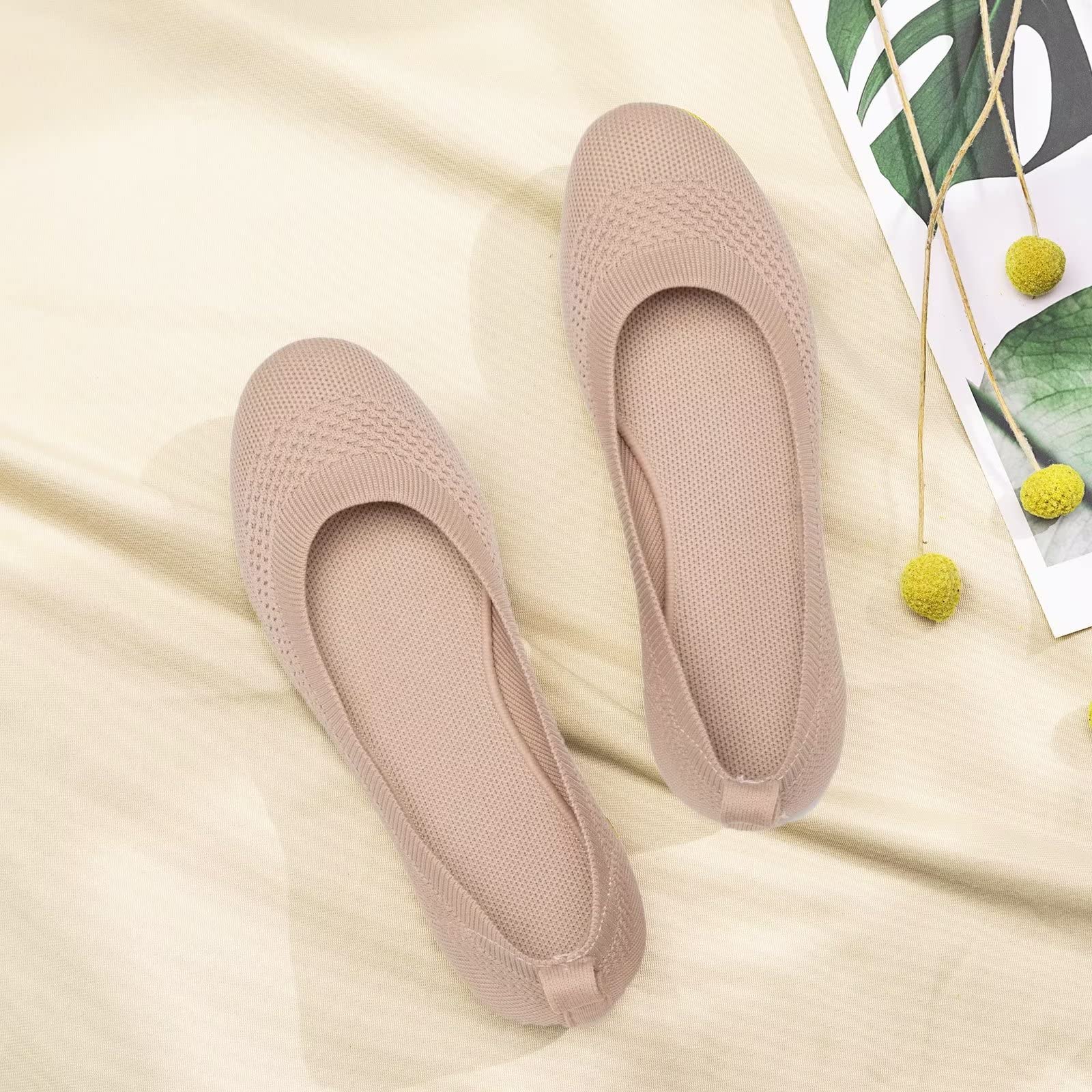 Frank Mully Ballerines Plates à Enfiler en Tricot pour Femme - Escarpins à Bout Rond