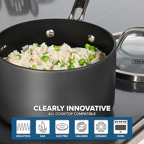 Miniatura 16 de Viking Sartén antiadherente con tapa de vidrio, cacerola antiadherente anodizada dura de 1 cuarto de galón, apta para lavavajillas y horno, lista