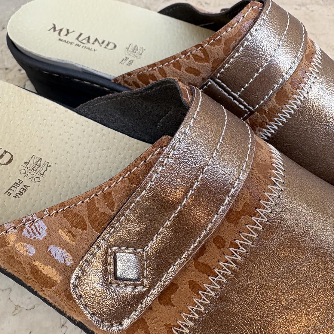 Chaussons confort MYLAND ELENA Chaussons confortables pour femme en cuir plantaire amovible réglable avec boucle Made in Italy