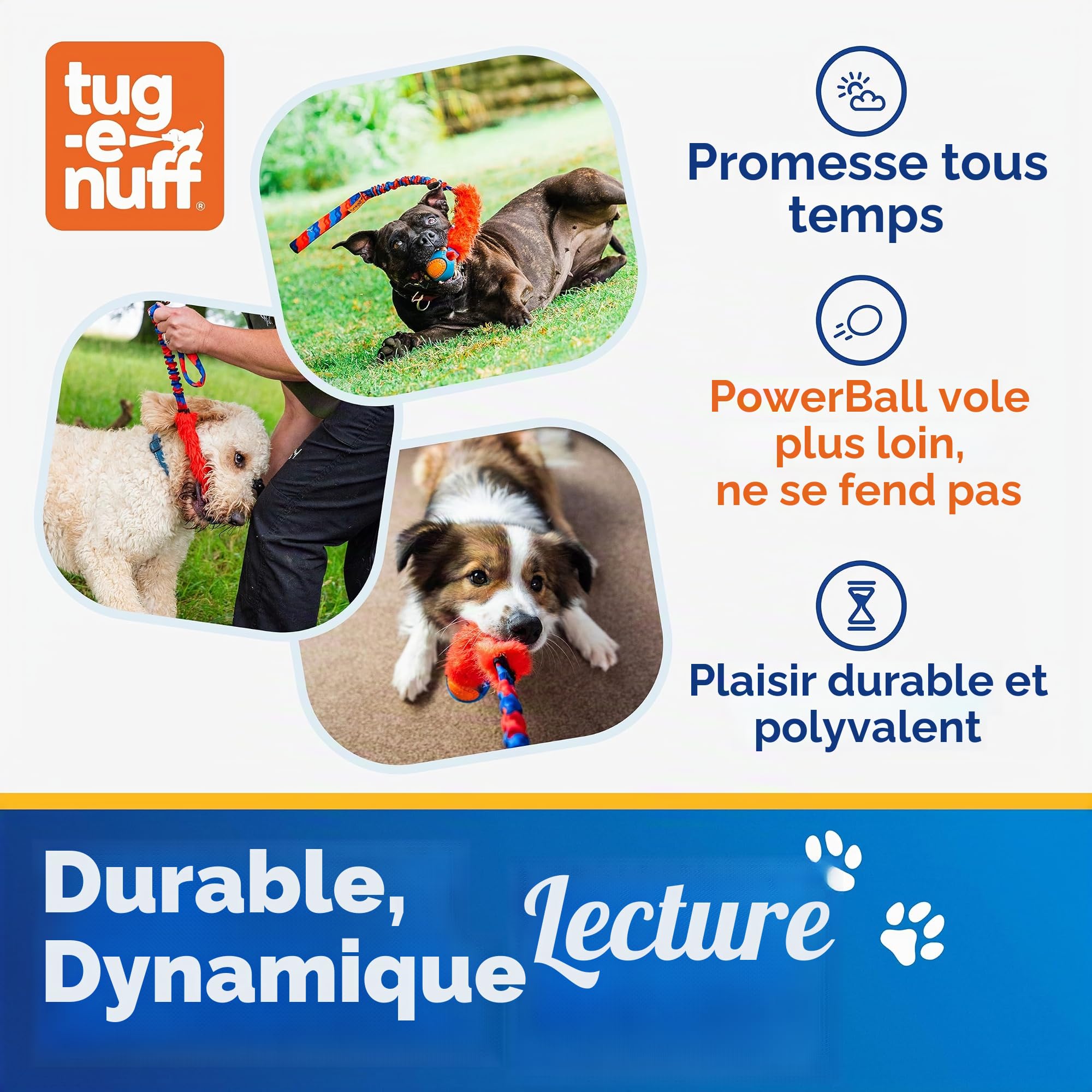 Tug-E-Nuff Fauxtastic PowerBall – Jouet interactif pour chien avec balle en caoutchouc – Motif violet – Jouet interactif pour dressage de chiens de petite, moyenne et grande taille – 63 cm