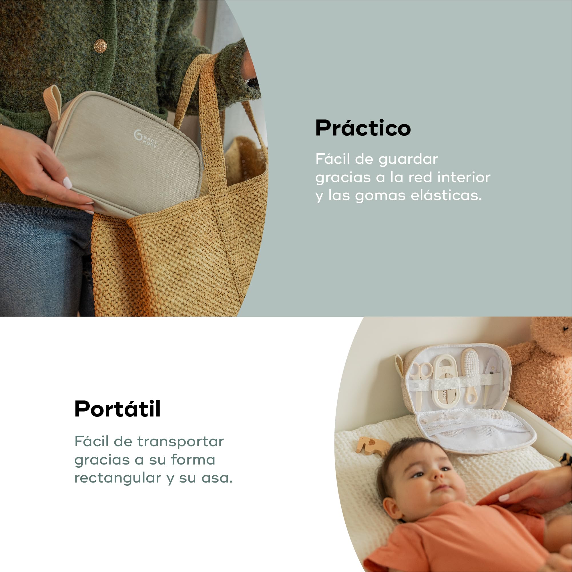 Babymoov Kit para el cuidado del bebé, Compacto, Portátil, Desde el nacimiento, 9 accesorios esenciales que incluyen Cepillo para el Pelo, Termómetro Digital, y de Baño, Cortaúñas, Beige