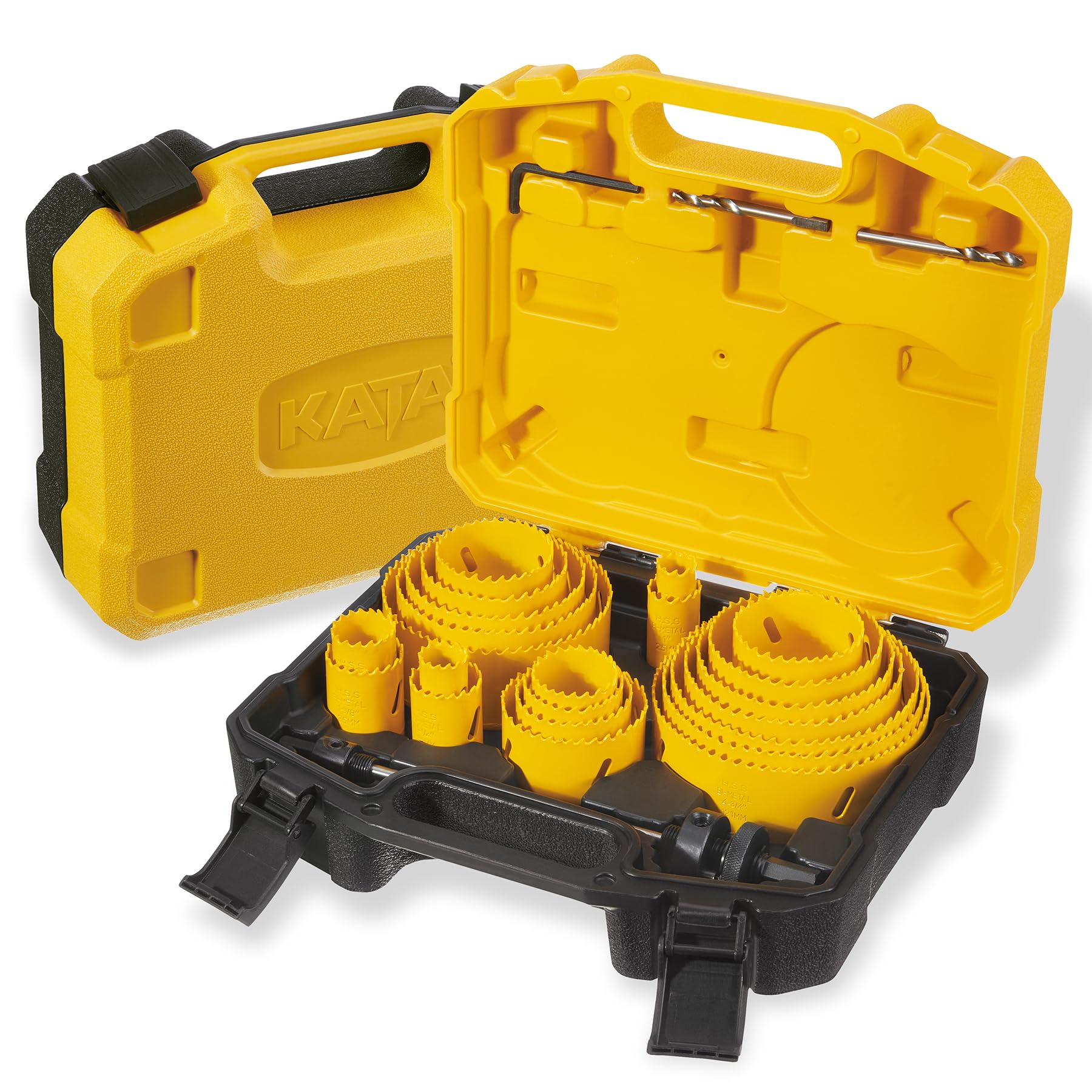 KATA Bi-Metal Hole Saw Kit, 28 Piece M42 Steel Hole Saw Set with 3/4" -4-3/4" (19-121mm), General Purpose Hole Saw Blades in Case with Arbors, Drill