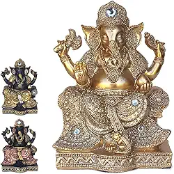 King Ganesha Hindu Deus Sorte Prosperidade Sabedoria Resina Estatua Decorativa Rei (gaB163C)