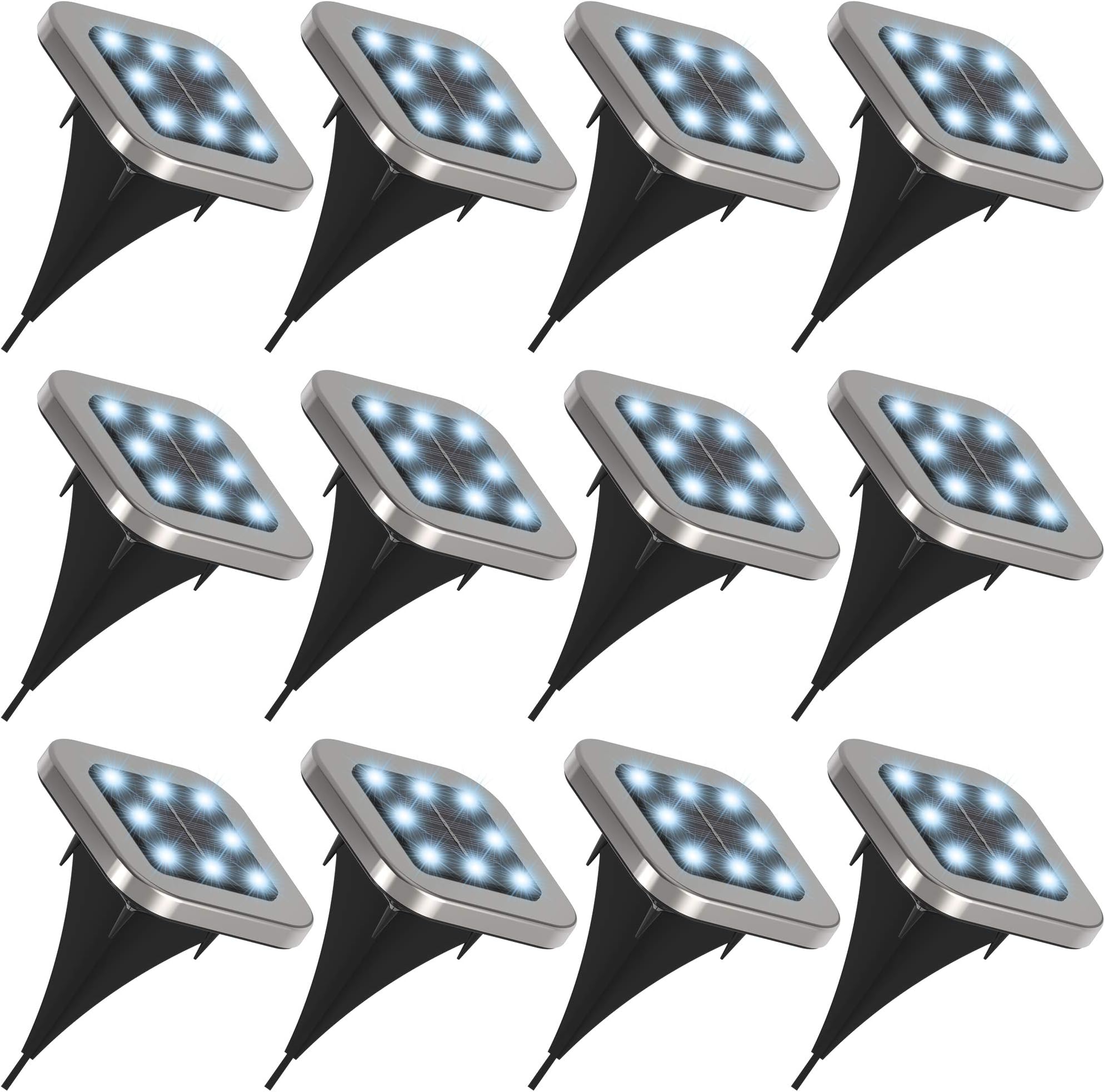 Sunco Lighting 12 Pack Solar Pathway Lights Outdoor Garden Waterproof Landscape Lighting, Dusk to Dawn, 7000K Diamond White, Square, Yard Patio Ground Lights, Cross Spike Stake for Easy Install