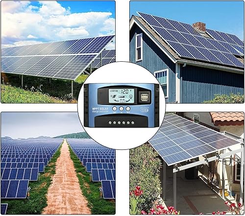 Miniatura 7 de Controlador de carga solar MPPT de 100 A, regulador inteligente de batería de panel solar de 12 V24 V con doble puerto USB, pantalla LCD y