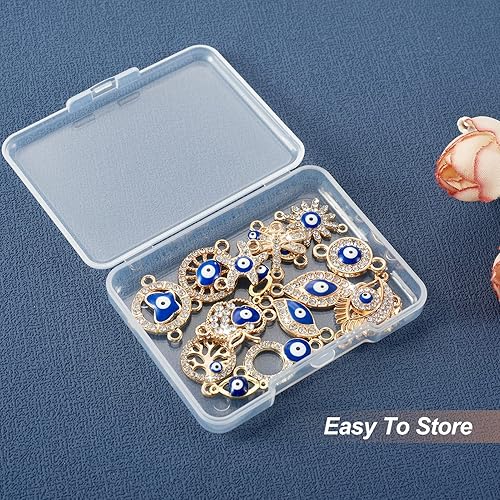 Miniatura 7 de Cheriswelry 32 dijes de conector de mal de ojo azul surtidos de aleación de cristal con diamantes de imitación de ojo malvado, 16 estilos de 0.23 a